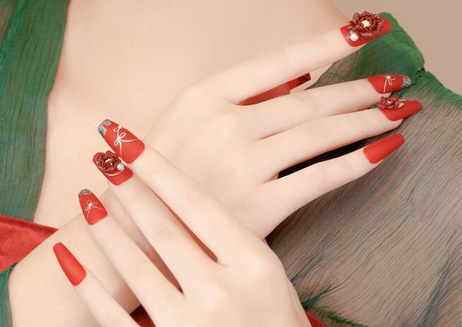 麗竹美甲作品：中式秀禾雕花美甲