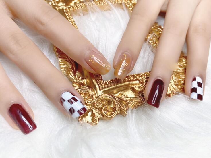 棋盤格美甲，廣西美甲培訓(xùn)作品