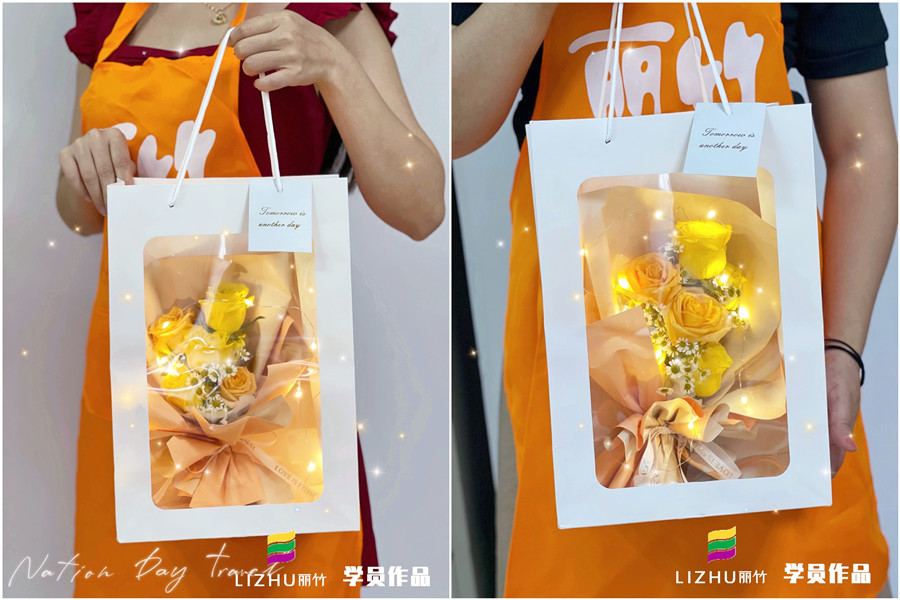 櫥窗mini花束，南寧插花培訓(xùn)學(xué)校學(xué)員作品