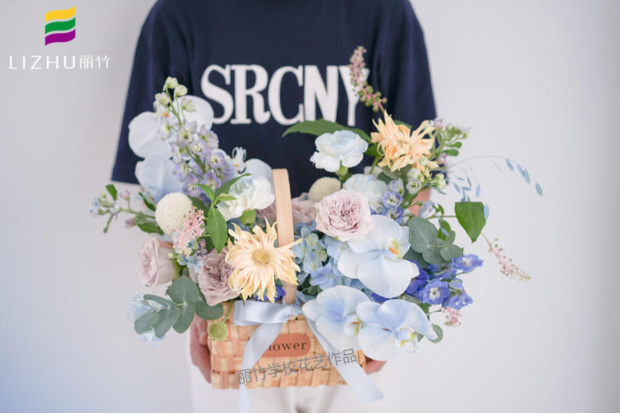 韓式手提花籃，廣西花藝插花學校作品
