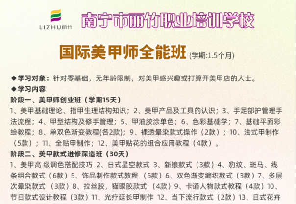 南寧美甲培訓班課程 | 零基礎(chǔ)學美甲到麗竹