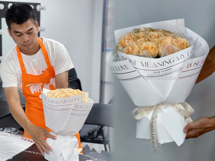 制作圓形玫瑰花束教程，零基礎(chǔ)學花藝培訓