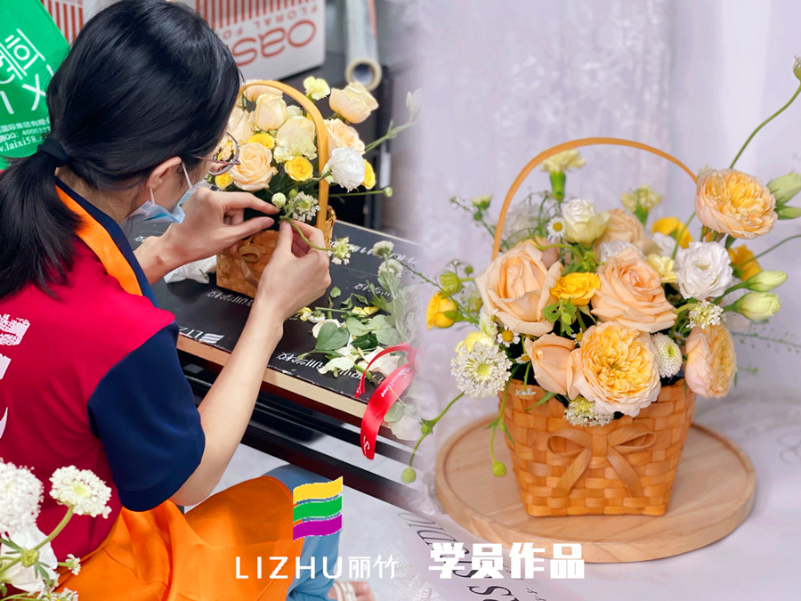 奶油系手提花籃特點(diǎn)，?廣西學(xué)花藝零基礎(chǔ)課程