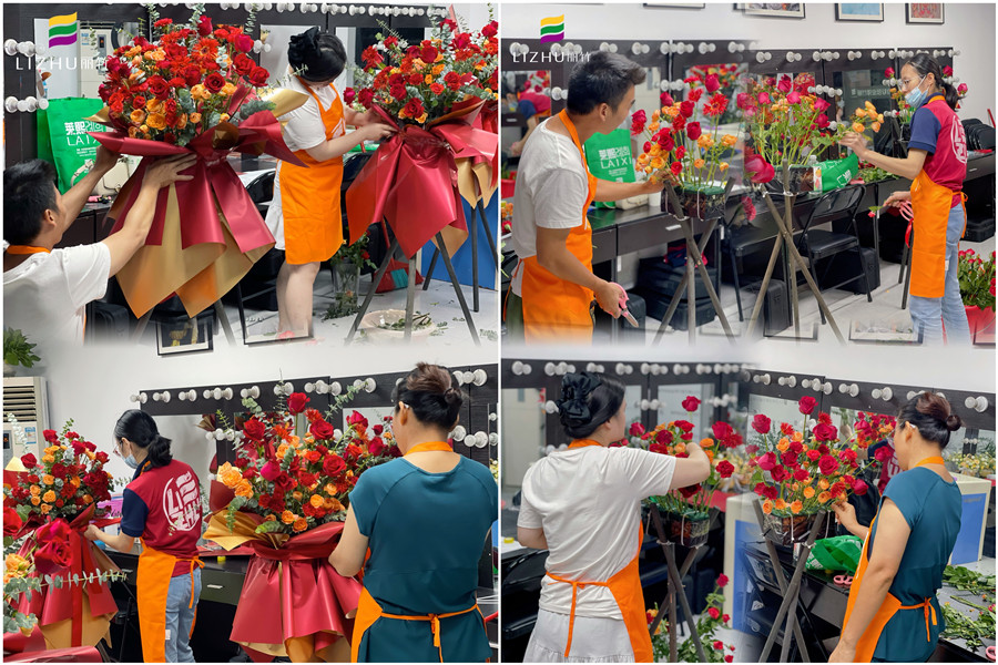 玫瑰開業(yè)花籃制作，廣西插花師學(xué)校學(xué)員作品