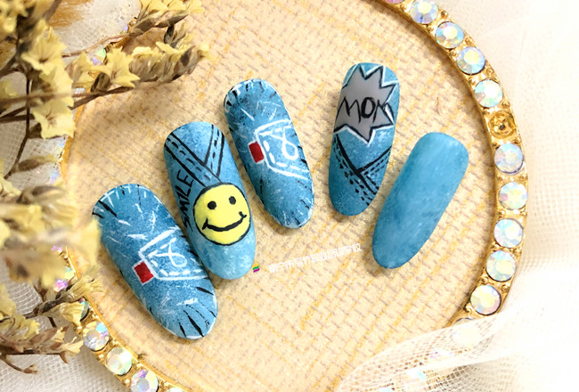 牛仔美甲&手繪美甲，南寧美甲技師學(xué)校作品