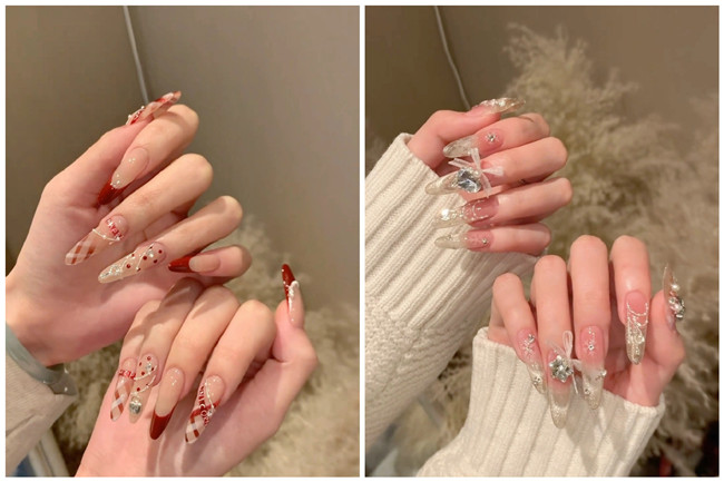 貼鉆長美甲，南寧美甲造型師學(xué)校收集整理