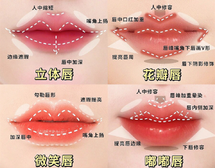 不同唇妝畫法教程，南寧化妝教學(xué)機構(gòu)分享