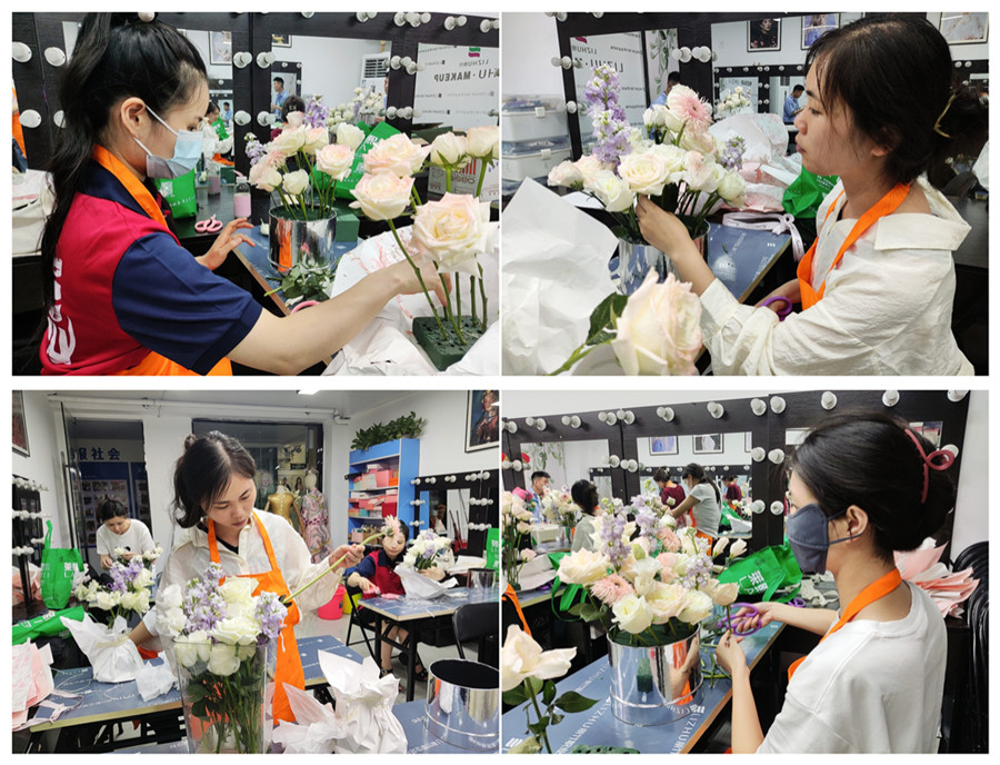 白玫瑰抱抱桶練習(xí)，廣西婚慶花藝設(shè)計培訓(xùn)課堂