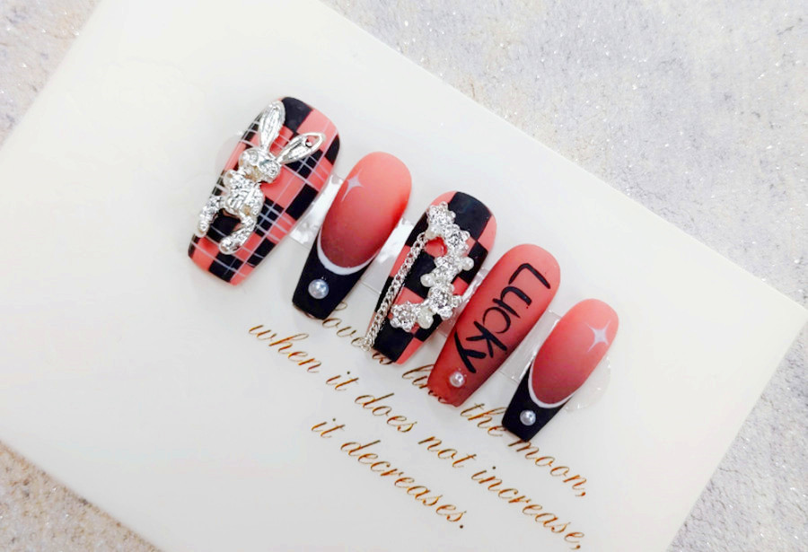 飾品棋盤美甲，廣西美甲課堂隨拍