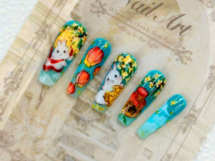 中秋兔子美甲，南寧美甲造型技術(shù)學(xué)校作品