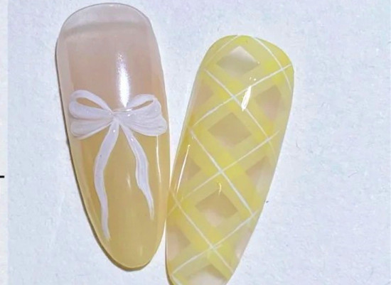 格紋蝴蝶結(jié)美甲教程，南寧美甲進(jìn)修整理