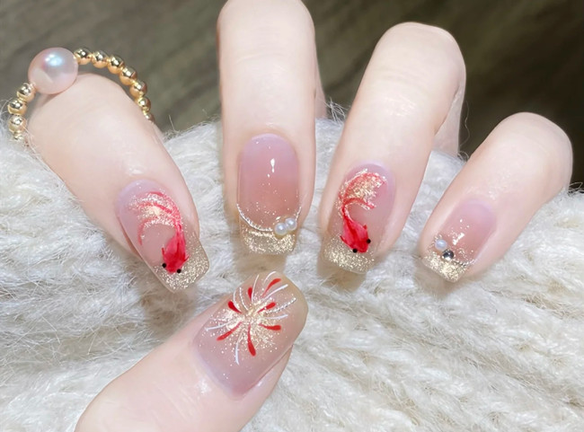 手繪水彩錦鯉美甲教程，廣西美甲課堂示范