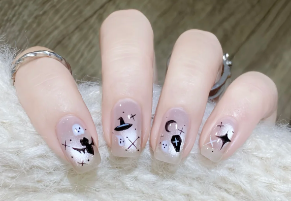 貓眼萬(wàn)圣節(jié)美甲教程，廣西美甲師教學(xué)