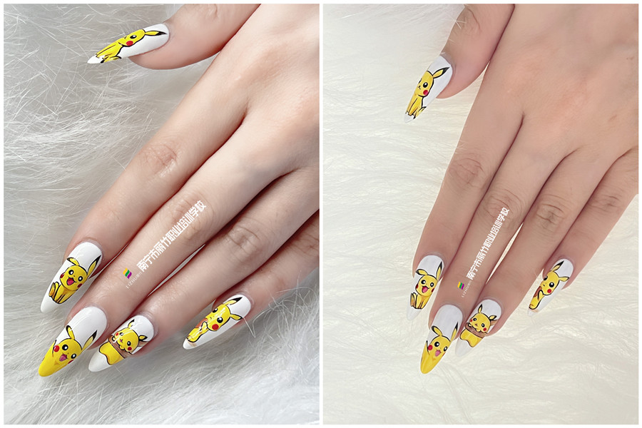 水彩比卡丘美甲，0基礎(chǔ)學(xué)美甲作品